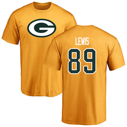 Men Green Bay Packers Gold #89 Lewis Marcedes Name And Number Logo Nike NFL T Shirt->nfl t-shirts->Sports Accessory